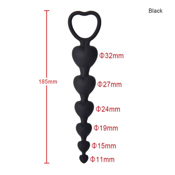 Backpart Kalp Şeklinde Boncuklu Silikon Pürüzsüz Yüzey 5 Boğumlu Anal Tıkaç (Plug) - Siyah - Görsel 2