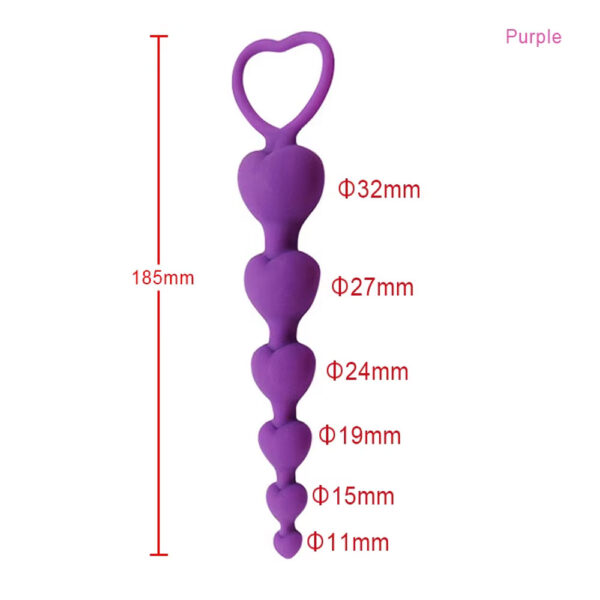 Backpart Kalp Şeklinde Boncuklu Silikon Pürüzsüz Yüzey 5 Boğumlu Anal Tıkaç (Plug) - Mor - Görsel 2