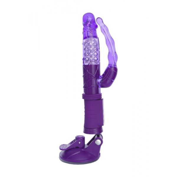 Anal Vajinal Çift Çıkışlı Döner İnci Taneli Çift Motorlu Vantuzlu 22cm Vibratör - Görsel 3