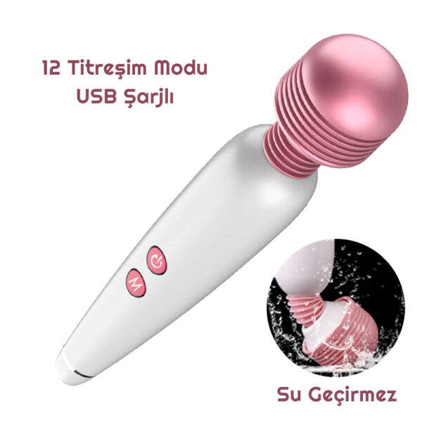 Vibex USB Şarjlı 12 Hızlı Wand Vibratör - Görsel 4